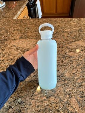 bkr Light Blue Glass Water Bottle with Silicone Sleeve